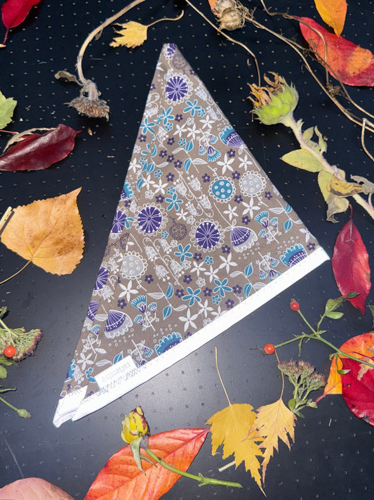 Brown and purple whimsical floral L Reflective Bandana
