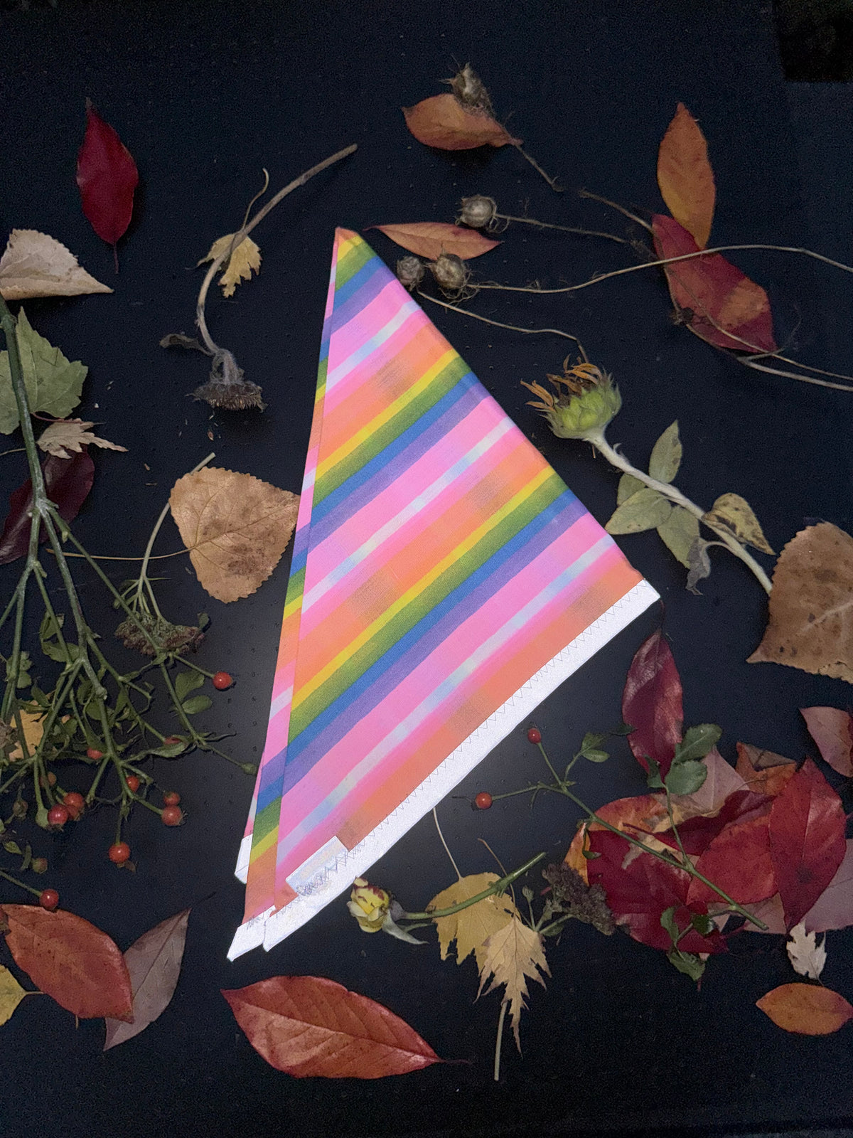 Neon pink rainbow striped  L Reflective Bandana