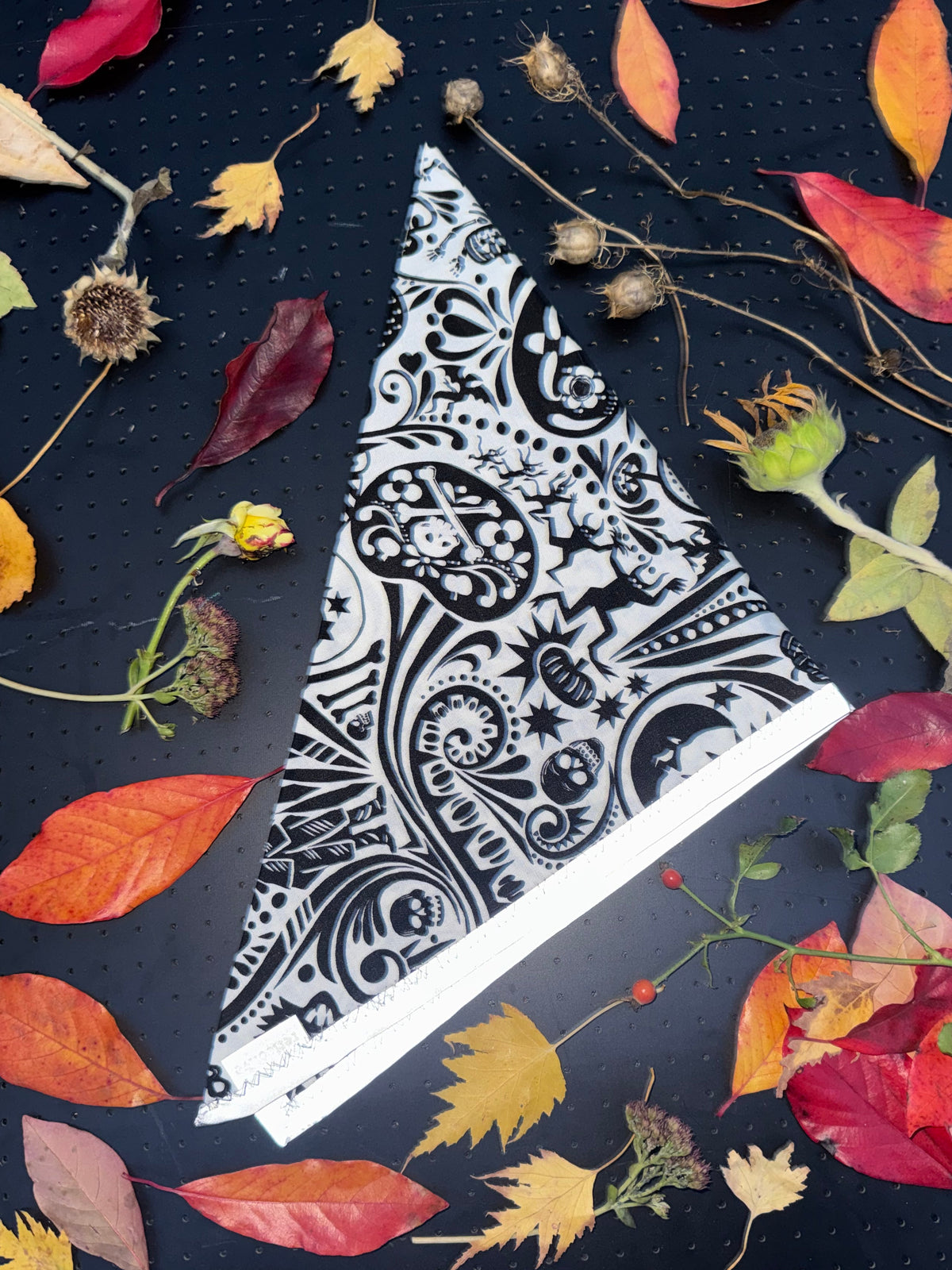 Black and white Halloweeny L Reflective Bandana