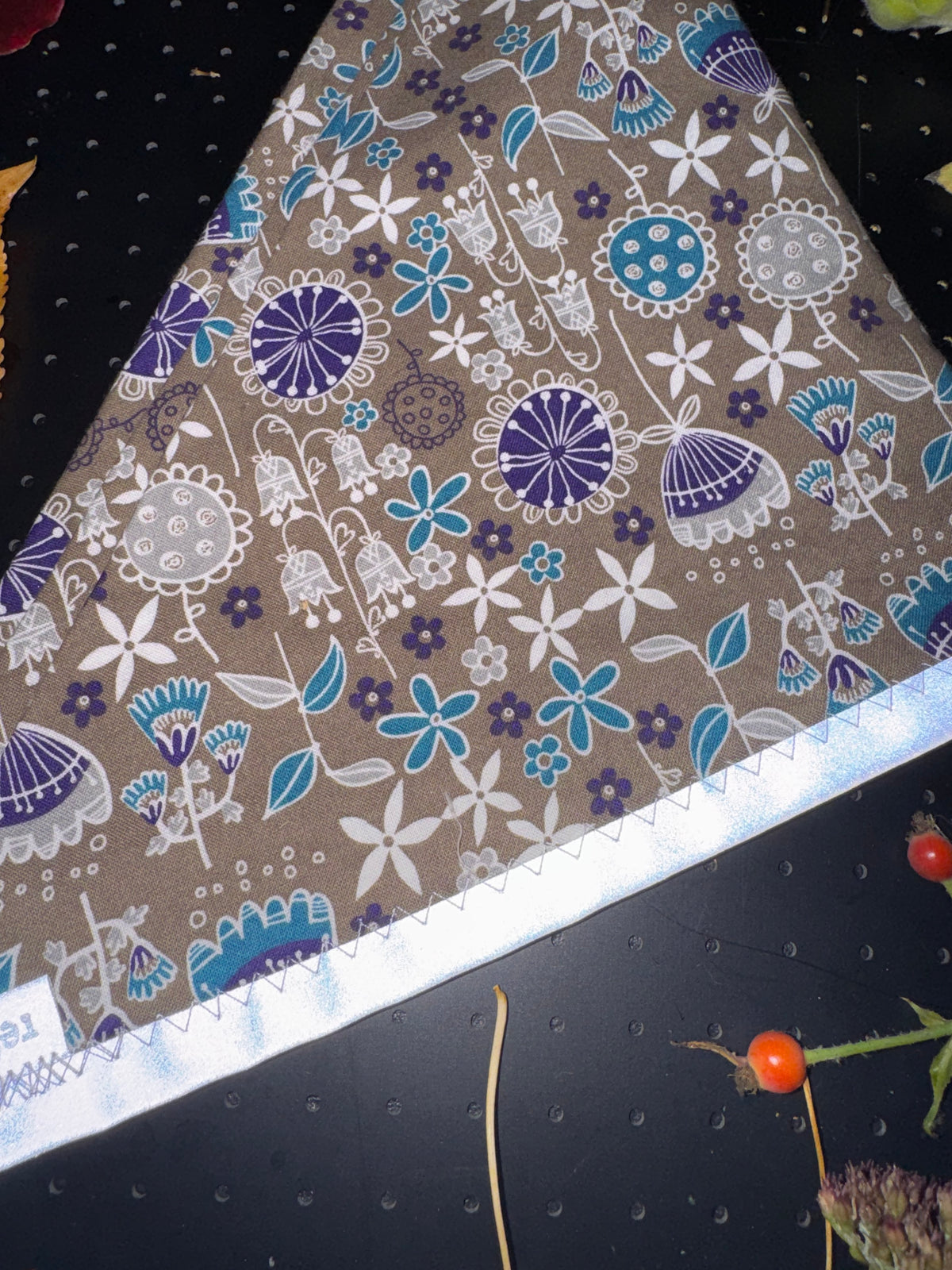 Brown and purple whimsical floral L Reflective Bandana