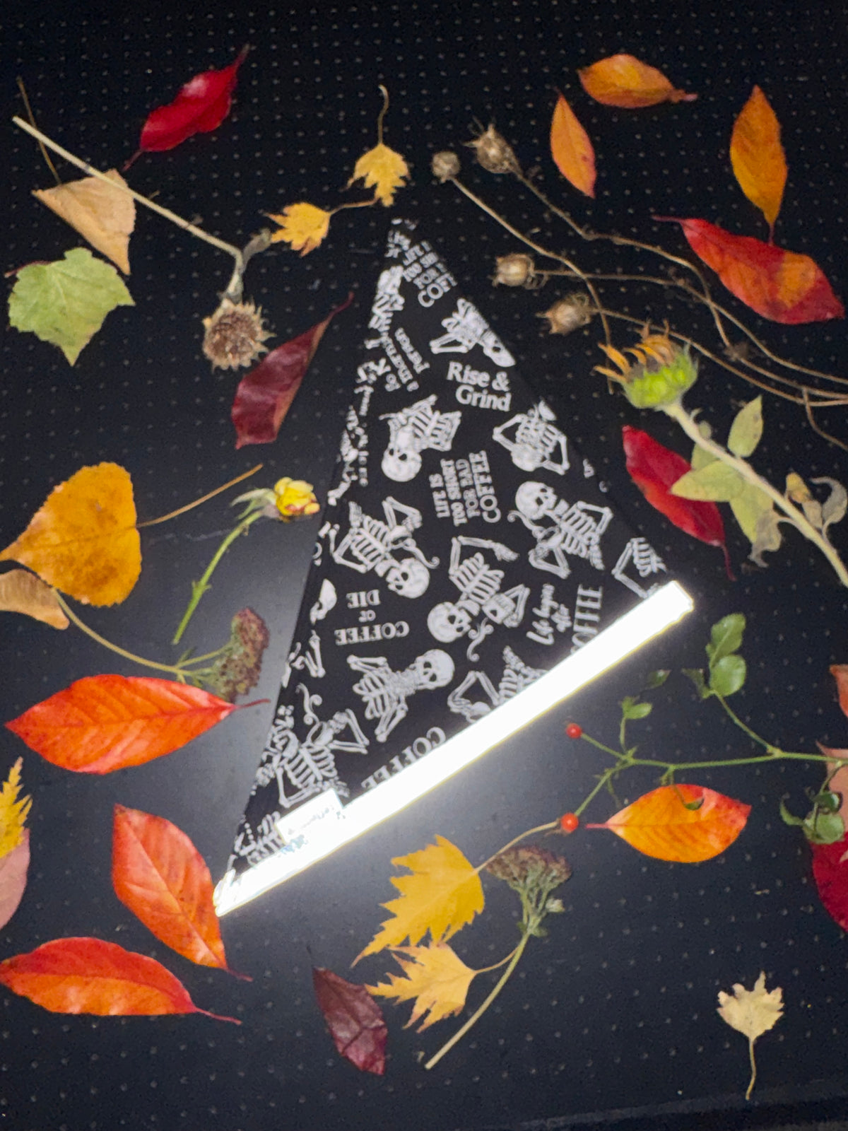 Coffee loving skeletons L Reflective Bandana