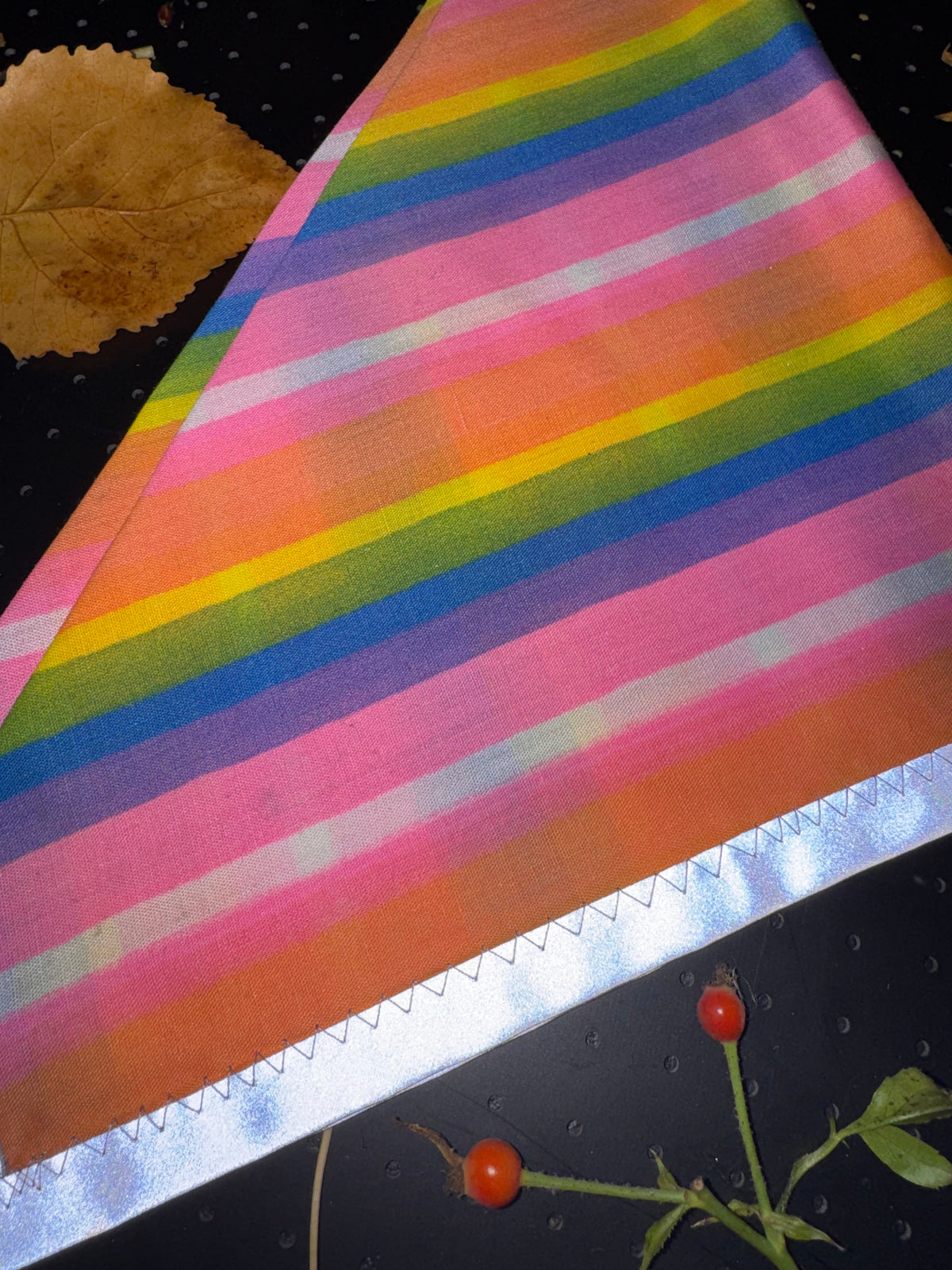 Neon pink rainbow striped  L Reflective Bandana