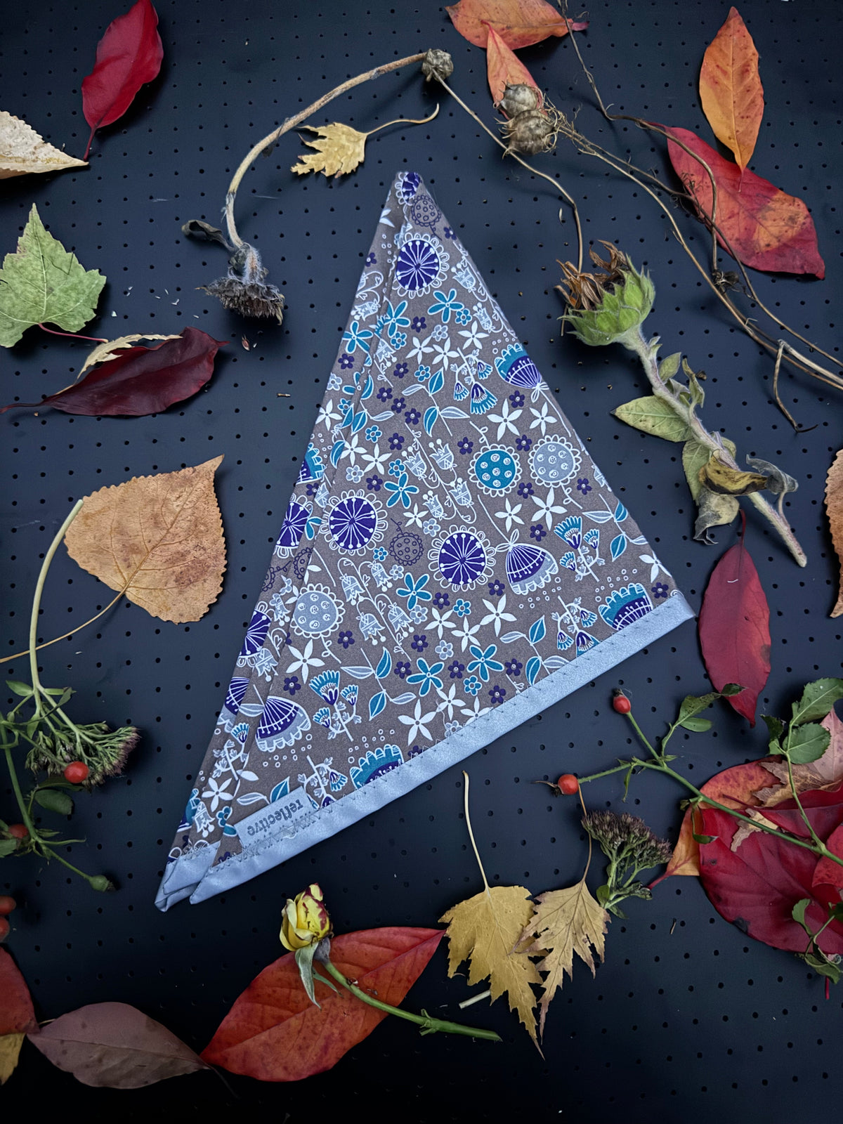 Brown and purple whimsical floral L Reflective Bandana
