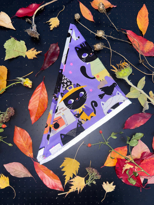 Purple Halloweeny Cats L Reflective Bandana
